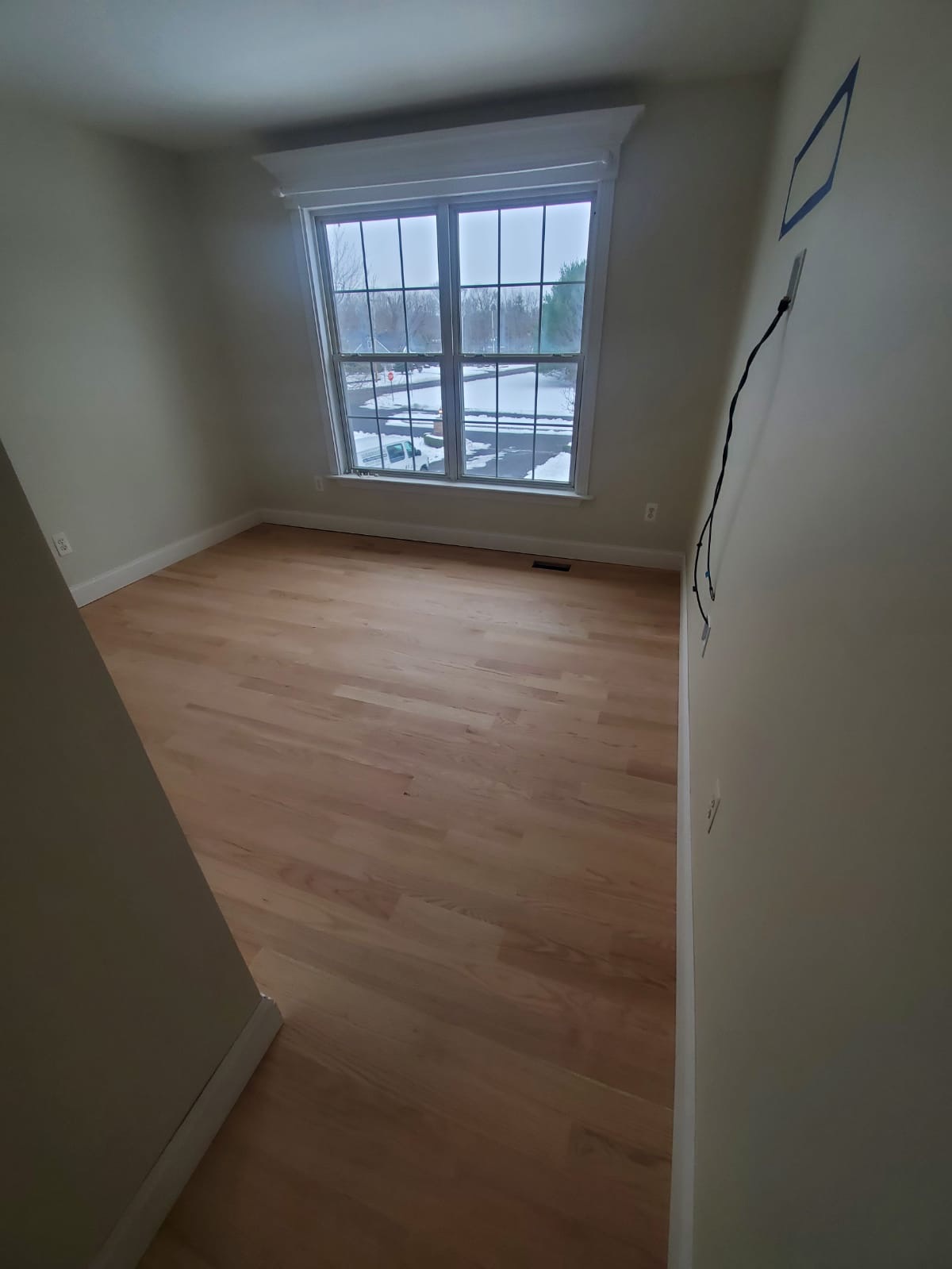 Wood floor during sanding and preparation
